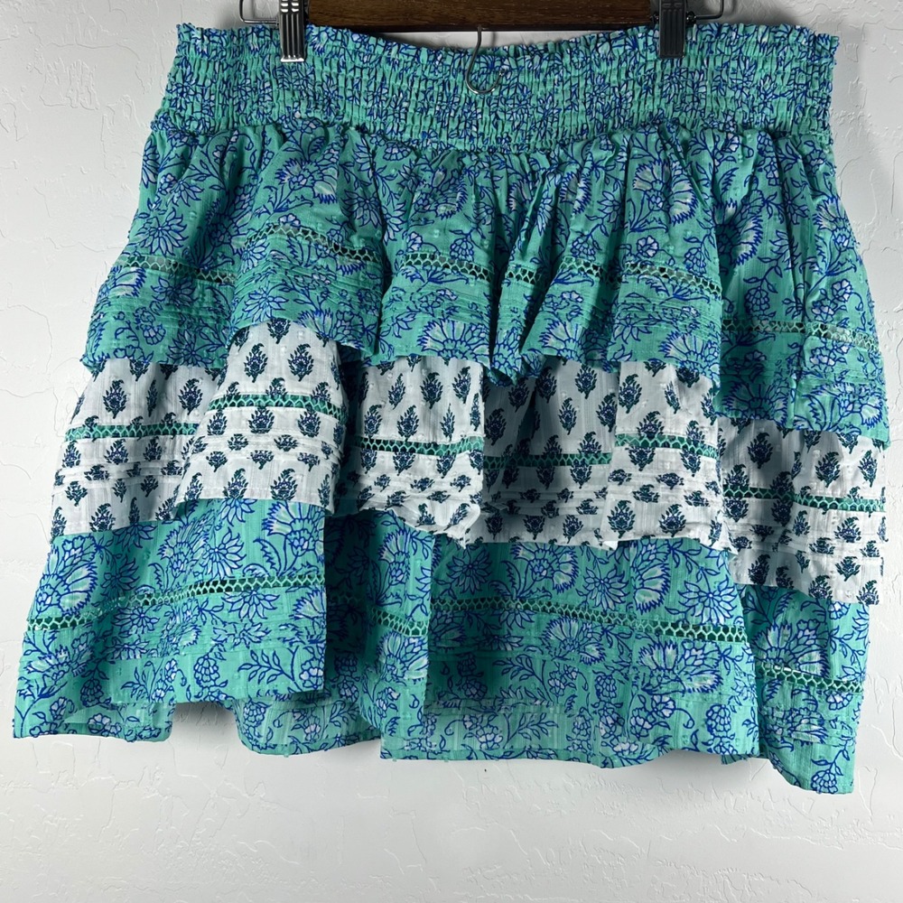 Roller Rabbit Target Floral Tiered Mini Skirt Teal White Smocked XXL F16825608
